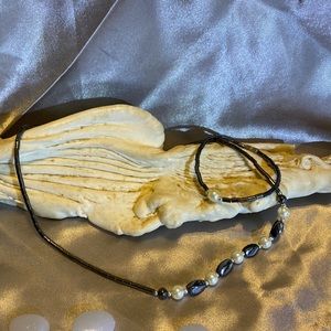 Gorgeous gun metal gray bead and faux Pearl necklace & bracelet.